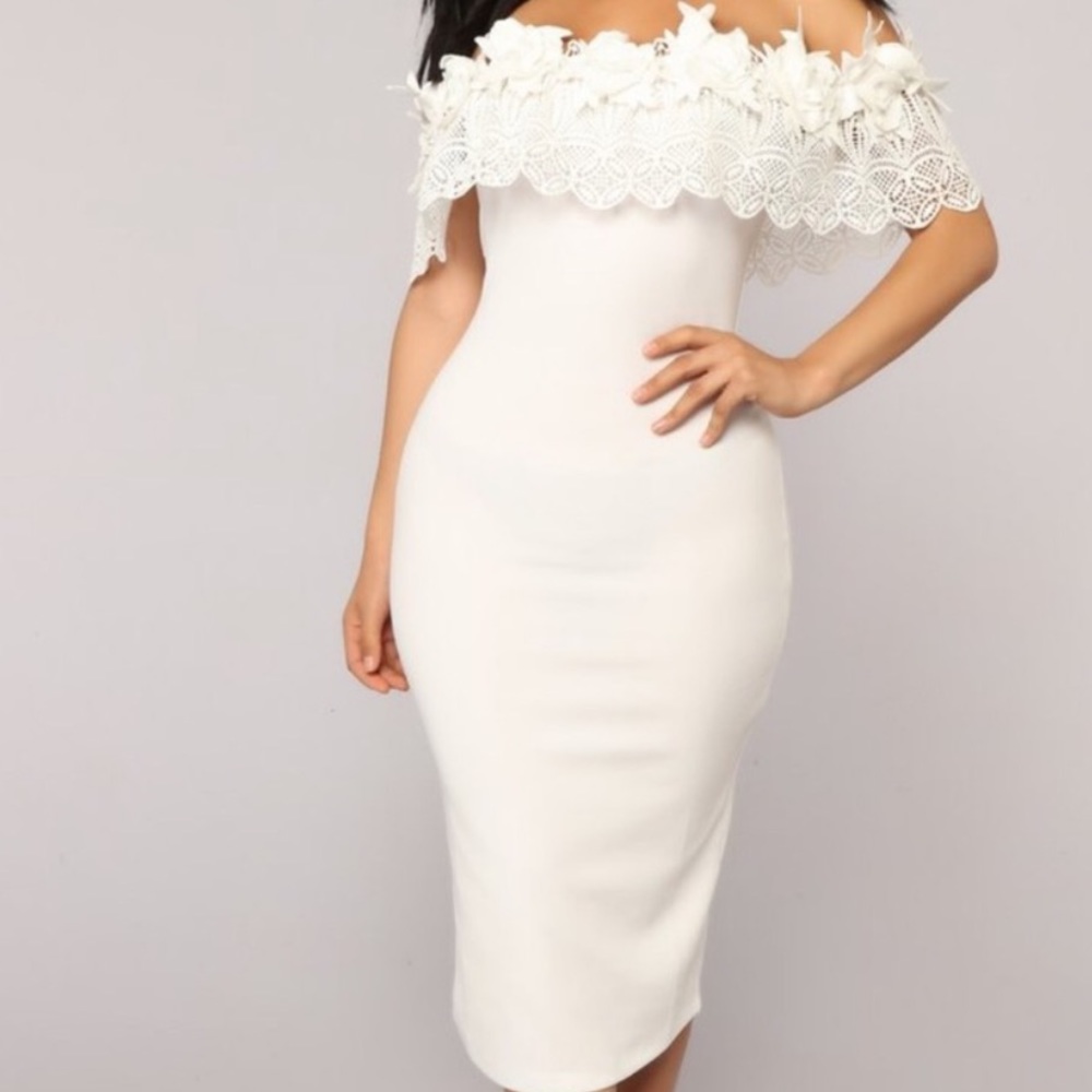White Fashion Nova Off The Shoulder Dress